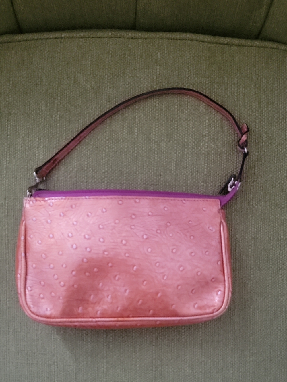Lord & Taylor Ostrich-Texture Shoulder Bag with Purple Trim